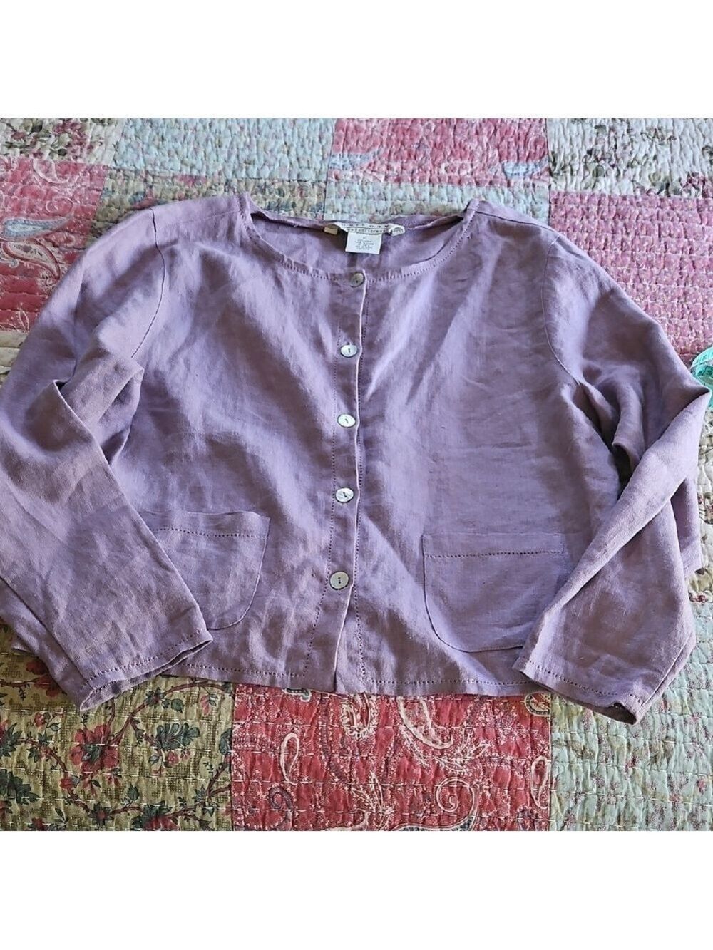 JohnPaulRichard Soft Lavender Linen Round-Neck Button Cardigan
